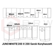 Kép 2/2 - JUNO WHITE GRAFIT 200x200 cm L alakú konyhablokk fehér / grafit balos