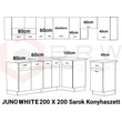 Kép 2/2 - JUNO WHITE GRAFIT 200x200 cm L alakú konyhablokk fehér / grafit jobbos