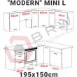 Kép 2/2 - Modena MINI L alakú konyha 195x150 cm grafit – fehér