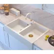BILL 120 Kétmedencés Kötényes gránit mosogatótálca helytakarékos szifonnal Hófehér / Réz színű kiegészítők