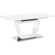 Kép 1/18 - Étkezőasztal, nyitható, fehér extra magasfényű/acél, 160-220x90 cm, PERAK