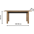 Kép 3/5 - Széthúzható étkezőasztal, lefkas tölgy sötét/matt fekete, 140-180x85 cm, LUCITA HAVT02