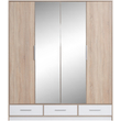 Kép 1/2 - ISKO 1 gardróbszekrény sonoma tölgy - fehér színű, harmonikaajtós, tükörrel