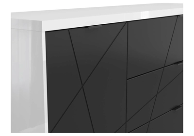 FORN Komód 1 ajtóval és 3 fiókkal Fényes fehér / Matt fekete