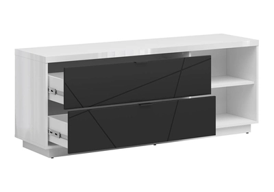 FORN TV szekrény 2 fiókkal Fényes fehér / Matt fekete