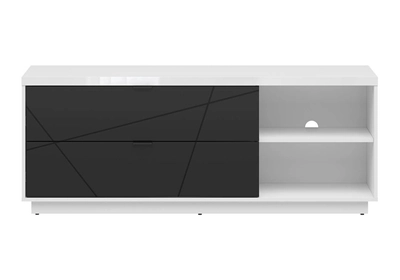 FORN TV szekrény 2 fiókkal Fényes fehér / Matt fekete