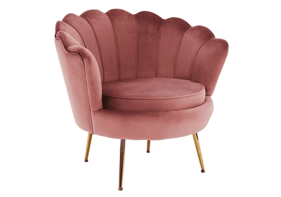 Fotel Art-deco stílusban, rózsaszín Velvet anyag/gold króm-arany, NOBLIN