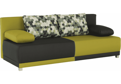 kinyitható kanapé, szürke/zöld/minta párnák, SPIKER
