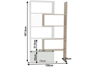 Többfunkciós könyvespolc, fehér/tölgy sonoma, ASTA