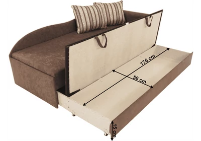 Kanapé ágyfunkcióval, barna/mintás párna jobb oldali kivitel, AGA D