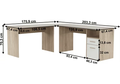 Sarok számítógépasztal, sonoma tölgyfa/fehér, MAURUS NEW MA11
