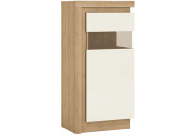 Vitrines szekrény LYOV02P, tölgy riviera/fehér extra magasfényű, LEONARDO