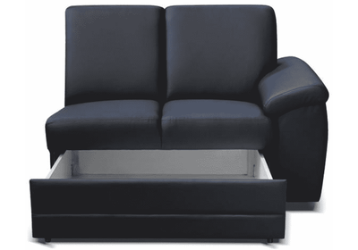 2 személyes kanapé támasztékokkal és rakodótérrel, textilbőr fekete, jobbos, BITER 2 1B ZS