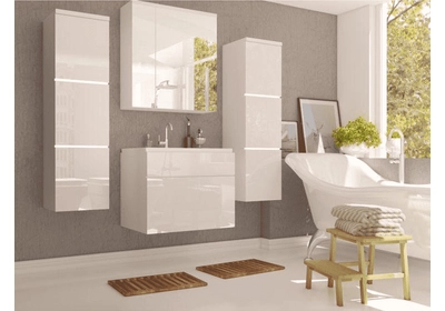 Magas fürdőszoba szekrény, fehér/magasfényű fehér HG, MASON WH11