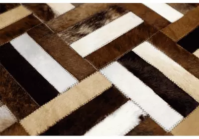 Luxus bőrszőnyeg, barna/fekete/bézs, patchwork, 120x180, bőr TIP 2
