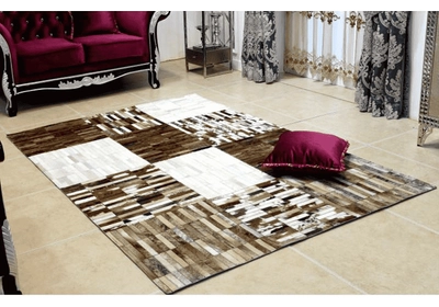 Luxus bőrszőnyeg, fekete/barna/fehér, patchwork, 201x300, bőr TIP 4