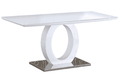 Étkezőasztal, fehér magas fény/acél, 150x80 cm, ZARNI