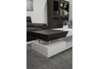 Dohányzó asztal, fehér fény/szürke fa design, MELIDA