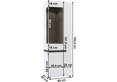 Vitrin, fehér extra magas fényű HG/trufla sonoma tölgy, LYNATET 01