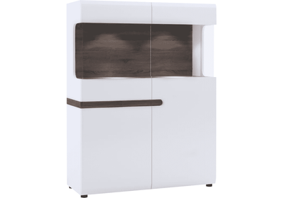 Vitrin, fehér extra magas fényű HG/trufla sonoma tölgy, LYNATET 33