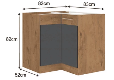 Alsó sarokszekrény, szürke matt/tölgy lancelot, VEGA 90x90 DN 1F BB