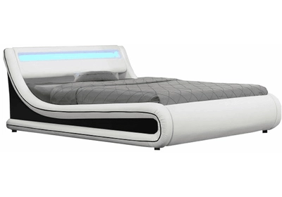 Francia ágy RGB LED-világítással, fehér/fekete, 160x200, MANILA NEW
