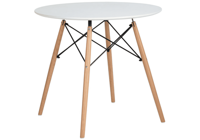 Étkezőasztal, fehér/matt/bükk, átmérő 120 cm, DEMIN