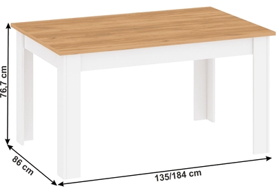 Étkezőasztal, fehér alba/tölgy craft arany, 135-184x86 cm, LANZETTE S
