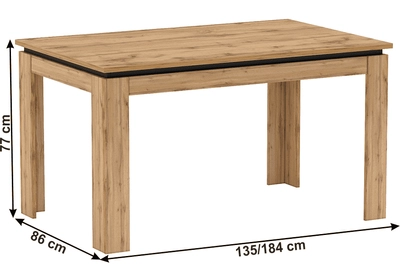 Étkezőasztal kinyitható, wotan tölgy, 135-184x86 cm, TORONTA S