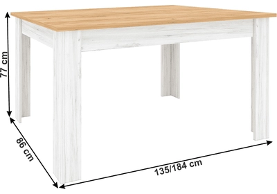 Étkezőasztal kinyitható, tölgy craft arany/tölgy craft fehér, 135-184x86 cm, SUDBURY