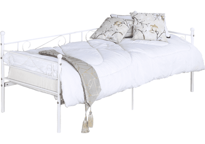 Fém kanapé - egyszemélyes ágy, fehér, 90x200, ROZALI