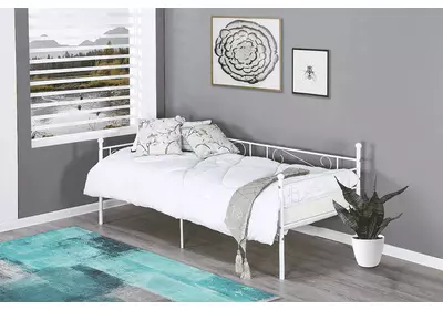 Fém kanapé - egyszemélyes ágy, fehér, 90x200, ROZALI