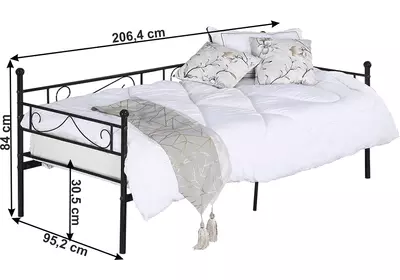 Fém kanapé - egyszemélyes ágy, fekete, 90x200, ROZALI