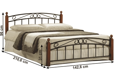 Fém ágy lécezett ráccsal, fém (fekete) +fa (cseresznye), 140x200, DOLORES