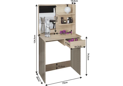 Fésülködőasztal, smink, sonoma tölgy, BELEZA
