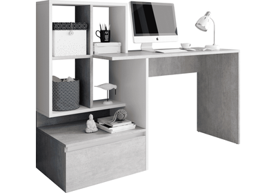 PC-asztal, beton/fehér matt, NEREO