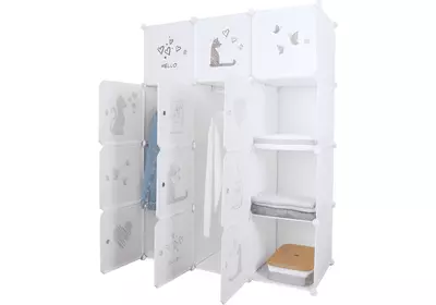 Gyerek moduláris szekrény, fehér/barna gyerekminta, KITARO