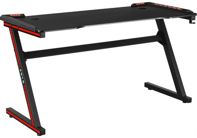 Gamer asztal/számítógépasztal, RGB LED-világítással, fekete/piros, MACKENZIE 140cm