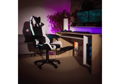 Irodai/gamer szék RGB LED-világítással, fekete/fehér, JOVELA