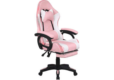 Irodai/gamer szék RGB LED-világítással, rózsaszín/fehér, JOVELA