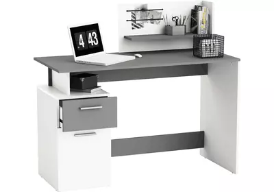 Számítógépasztal, fehér/sötétszürke, PLATON