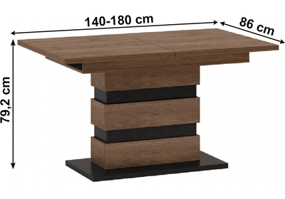 Széthúzható étkezőasztal, bolzano tölgy/fekete, 140-180x86 cm, DELIS S