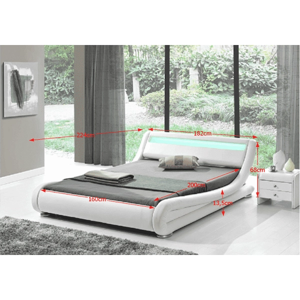 Modern ágy RGB LED-világítással, fehér, 160x200, FILIDA