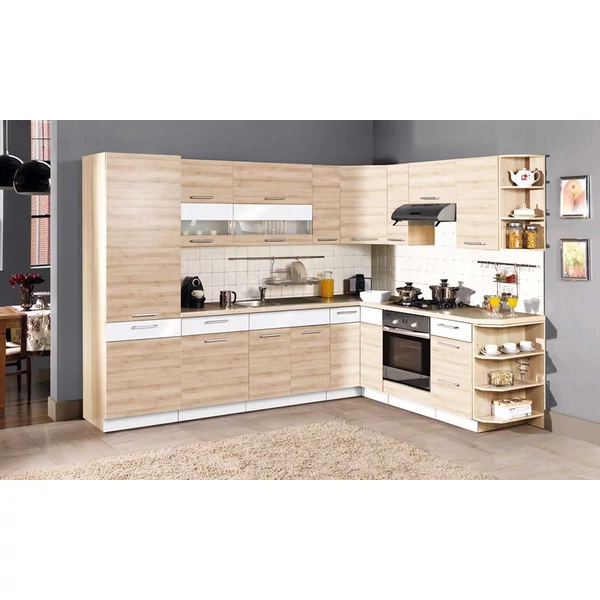 Modena 290x215 L alakú konyha bükk – fehér