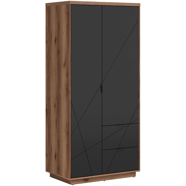 FORN akasztós szekrény fekete – delano tölgy, 2 ajtóval és 2 fiókkal