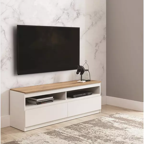 REMI TV szekrény 2 fiókkal Fehér - Evoke Tölgy színben