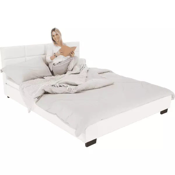 Ágy ágyráccsal, 160x200, fehér textilbőr, MIKEL
