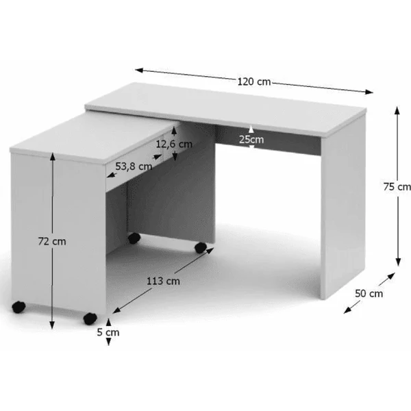 Nyitható PC-asztal fiókokkal, fehér, VERSAL NEW