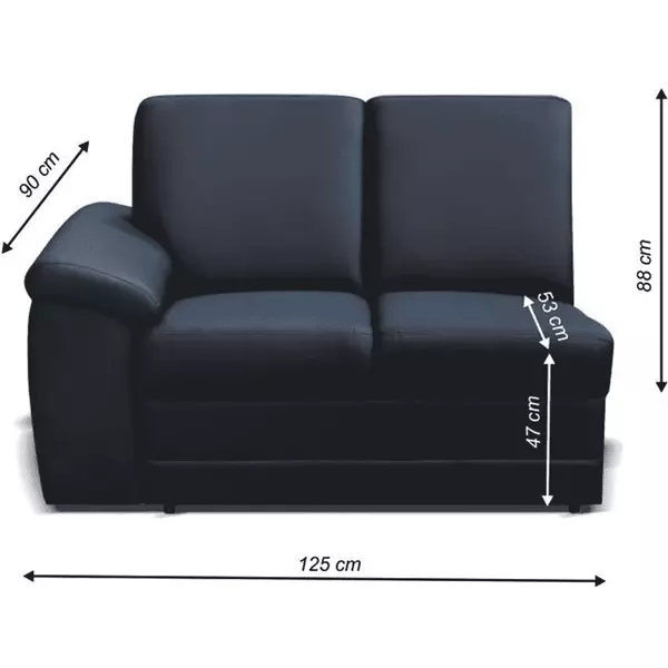 2 személyes kanapé támasztékkal, textilbőr fekete, balos, BITER 2 1B