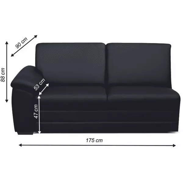 3 személyes kanapé támasztékkal, textilbőr fekete, balos, BITER 3 1B